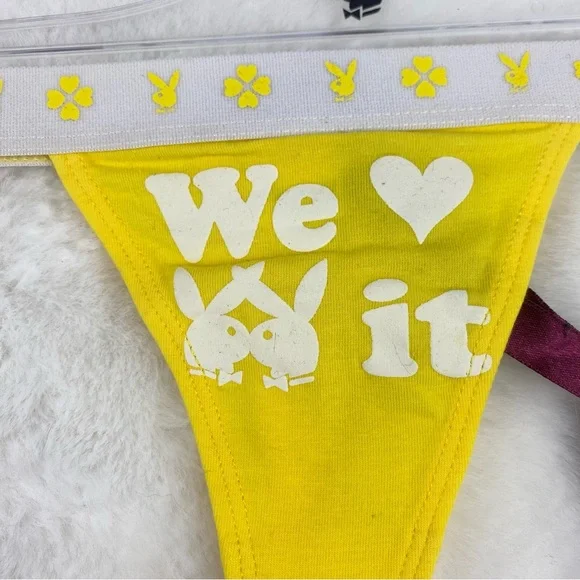 NWT Vintage Playboy "We Love Kissing It" Yellow Panties - Picture 2 of 6